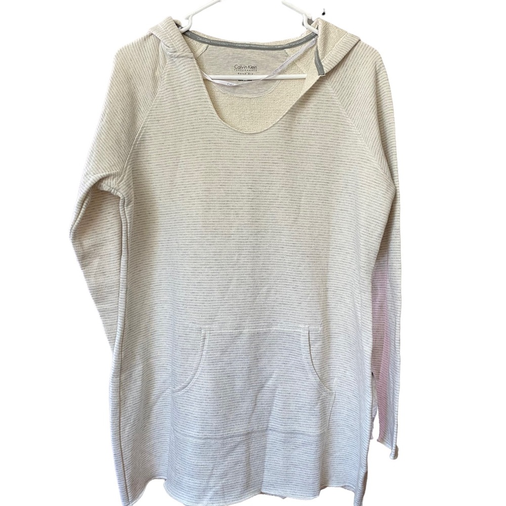 Calvin Klein Women's Hooded Performance Sweater Ivory Silver